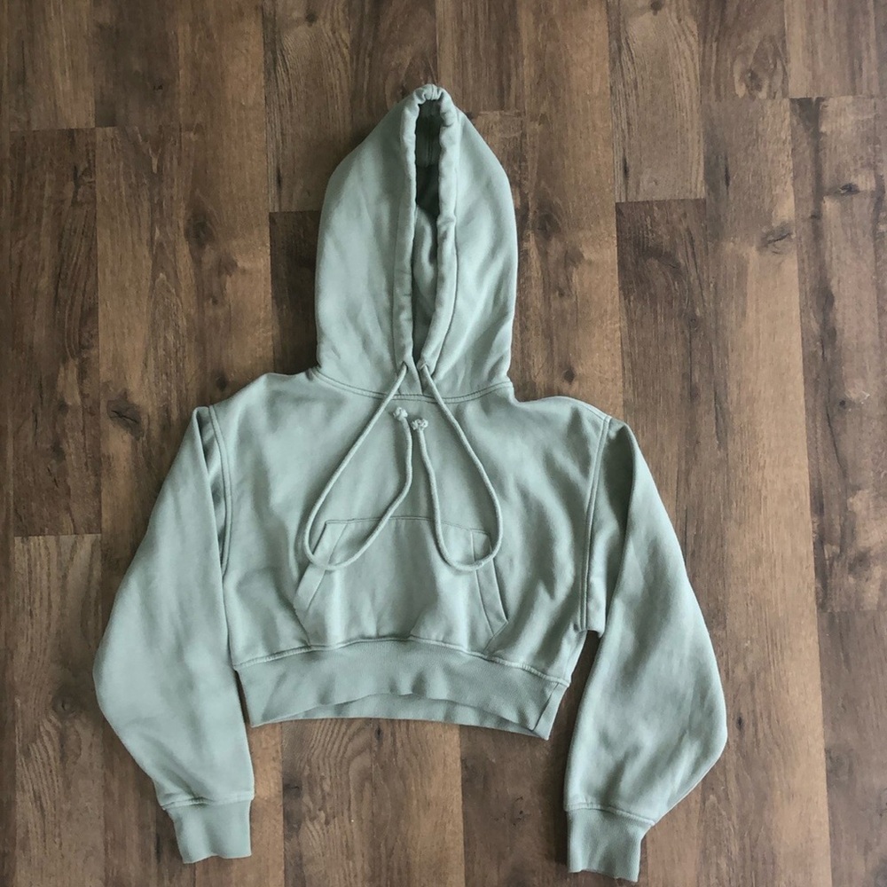 ZARA Cropped Hoodie in Sage Green
